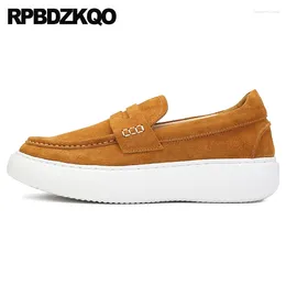 Casual Shoes Runway Suede Leather Men Italian Brown Flats Elevator 11 Real Tan 2024 Big Size Platform Creepers Slip On Loafers