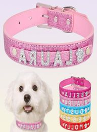 PU Leather Custom Dog Collars with Rhinestone Personalized Name Letters Diamante Jewelry Gems DIY Pet Tag Croco Collar Charms for 2287758