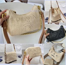 Mulher Bolsas de palha de nylon Bolsas de ombro de hobos bolsas de corrente Baneettes crossbody lady lady small tutes feminina cor natural