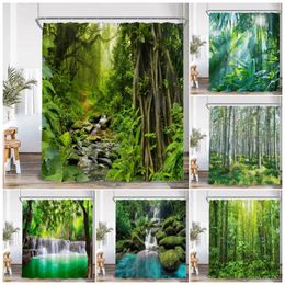 Shower Curtains Park Waterfall Tropical Rainforest Plant Spring Forest Nature Landscape Bathroom Curtain Decor Fabric With Hooks