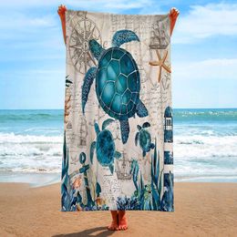 Sea Turtle Beach Towel Microfiber Ocean Animal Bath Towel Nautical Theme Quick Dry Towels for Kids Adults Swimming Sports Travel