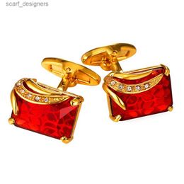 Cuff Links Mens collar and cufflinks Austrian crystal jewelry gold/silver colored red cufflinks wholesale mens cufflinks C142 Y240411