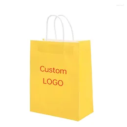 Gift Wrap Customised Printing LOGO Kraft Paper Bag Colour Takeout Packaging Shopping Bright Yellow Light Green