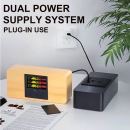 Wooden Digital LED Alarm Clock, Voice Control, Electronic Clocks, USB, AAA Powered, Wood