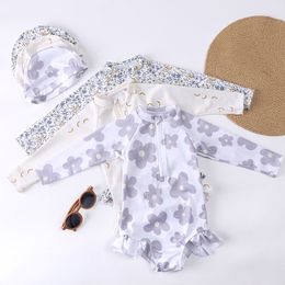 Baby Girls Summer Swimwears Bikini One Piece Set New Brand Kids Beautiful Floral Toddler Swimming Suits Sunbeach Swimsuit 2024