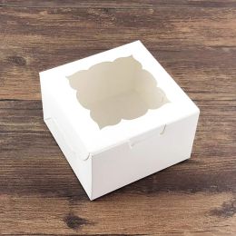 10pcs Brown Paper Gift Wrap Boxes Wedding Party Cookies and Candy Cake Boxes Transparent PVC Windows