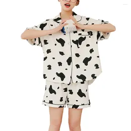 Home Clothing Children's Pyjamas For Women Men Cotton Nightgown Pyjama Set Two Piece Cow Print Short Sleeve Sleepwear