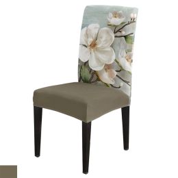Idyllic White Flowers Vintage Background Stretch Printed Chair Cover Dining Room Banquet Wedding Party Elastic Seat Chair Covers