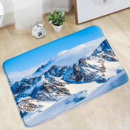 Bath Mats Doormat Winter Snow Mountain Bathroom Mat White Snowfield Natural Scenery Decor Non-Slip Rug Kitchen Entrance Aisle Carpets