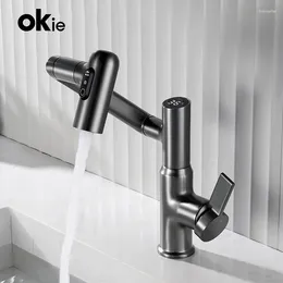 Bathroom Sink Faucets Gun Gray Digital Display LED Basin Faucet 360 Rotation 3 Mode Spray Multi-function Cold Water Mixer Tap Brass