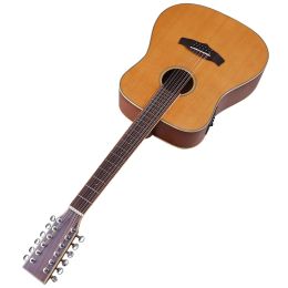 Cables Electric Acoustic Guitar 12 Strings Guitar 41 Inch Folk Guitar High Gloss Wood Guitar Natural Colour Cutaway Design With EQ