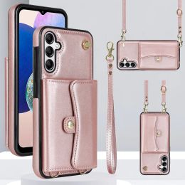 Crossbody Shoulder Strap Wallet Credit Card Solt Case for Samsung Galaxy A14 A54 A53 A73 A13 A52 S23 Ultra S22 Plus S21 Cover