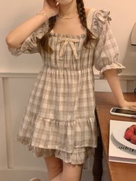 Home Loose Lovers Stripe Plaid Short sleeved pajama set Summer Korean Style Simple Man and Wife Ins Sleep Tops Two Piece Set