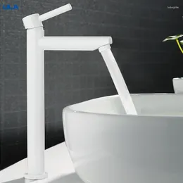 Bathroom Sink Faucets ULA Brass Tall Basin Faucet White Washbasin Water Cold Mixer Bath Tap Waterfall