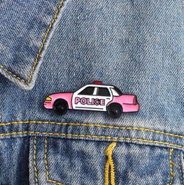 Police Car POLICE Pink White Cute Special Personality Tide New Brooch Creative Cartoon Lapel Denim Badge3840843