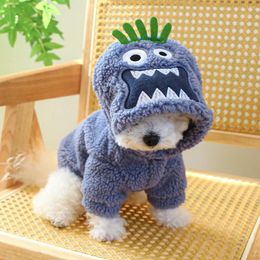 Dog Apparel 1PC Pet Cat Autumn/Winter Plush Thickened Warm Halloween Funny Hoodie Coat With Drawstring Buckle For Small Medium Dogs