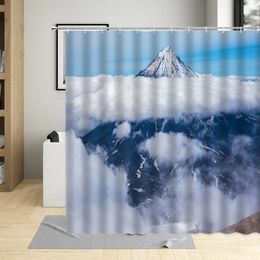 Shower Curtains Winter Scenery Curtain Set Snow Mountain Forest Pine Stone Bridge White Snowfield Wall Decor Bathroom With Hooks