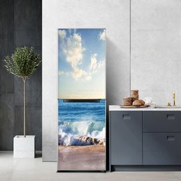 Sea View Scenery Refrigerator Sticker Waterproof PVC Full Door Cover Cabinet Cupboard Kitchen Fridge Mural Photo Wallpaper