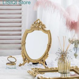 New European-style French Cosmetic Mirror Desktop Mirror Decorative Mirror Girl Literary Art Vintage Makeup Mirrors Bathroom