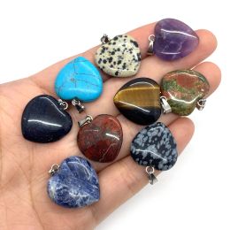 20mm Natural Stone Pendant Crystal Tiger Eye Stone Agate Heart-shaped Charms for Making DIY Jewelry Necklace Bracelet Accessorie