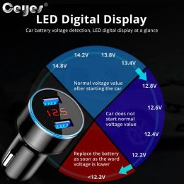 Dual USB Car Charger QC3.0 Quick Charging Phone Charger 12V-24V Cigarette Lighter Socket with LED Voltmeter Display