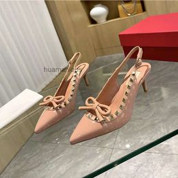 High Vvalen Lady Willow Sandals Bow Evening Thin Vbuckle Pump New Rock Nail Bow Heel Shoes Womens Pointed Slingback Stud Lace Up Shoes YFIX