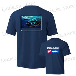 Men's T-Shirts Pelagic blue Fishing shirt Uv protection/Outdoor Fishing Apparel Shirts Quick drying and breathable UPF 50+Man Clothing Tops T240411