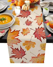 Modern Elegant Autumn Maple Leaves Luxury Table Runner Dining Table Wedding Party Christmas Cake Floral Tablecloth Decoration