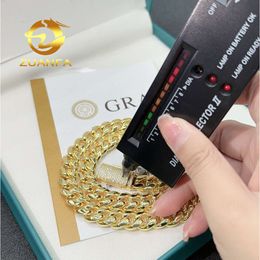 2024 Pass Diamond Tester Iced Out Miami Chain Necklace 925 Sterling Silver 12mm Moissanite Clasp Stainless Steel Cuban Link Chain