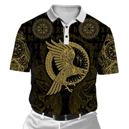 Mjolnir Odin Raven Wolf Tattoo 3D Printed Mens Polo Shirt Summer Short Sleeve turn down collar t-shirt Casual tops POL-22