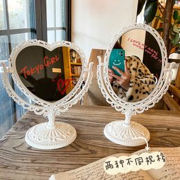 Desktop Makeup Mirror Vintage European Style Mirror Can Stand Cosmetic Mirror Table Rotatable Dormitory Student Makeup Mirror