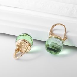 Small Green Crystal Ball Dangle Earrings for Women Elegant Meeting Banquet Jewellery Female Aesthetic Earrings