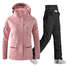 Snow Jacket Women Snow Suit Sets Waterproof Winter Outdoor Wear Snowboard Clothing Ski Costume Down Jackets + Strap Pants Girl's