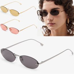 Womens Fashion Oval Metal Frame Sunglasses Light Color Decorative Mirror High Quality Anti UV 400 Color Change Mirror Multiple Colors Available FE4075US