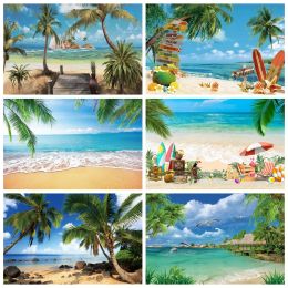 Tropical Ocean Beach Backdrop Summer Seaside Palm Tree Baby Birthday Travel Holiday Party Photography Background Photo Studio