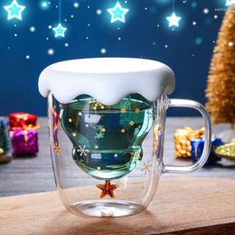 Wine Glasses Christmas Favor Snowflake Cup Double Wall Glass Mug Heat-resistant Coffee Tea Milk