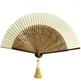 Decorative Figurines Chinese Style Hollow Carved Bamboo Fan Women's Hanfu Ancient Handle Summer Portable And Simple 6-Inch Folding