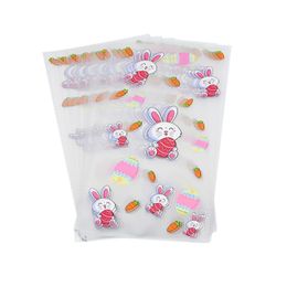 50pcs Easter Candy Bag Bunny Eggs Chick Print Cellophane Snack Bags Clear Cookie Packing Bag for Easter Presents Party Supplies