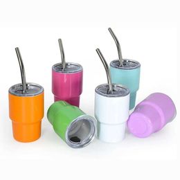 Mugs 3oz Mini Tumbler Shot Glass with Straw and Lid Colored Stainless Steel Sublimation Tumblers Double Wall Vacuum Insulated Cups 240410