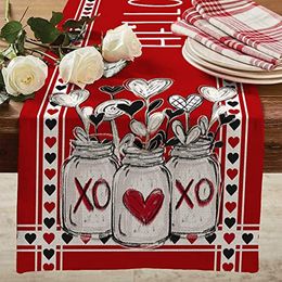 Valentines Day Decorations Red Table Runner Seasonal Love Holiday Farmhouse Vintage Theme Gathering Dinner Party Wedding Decor