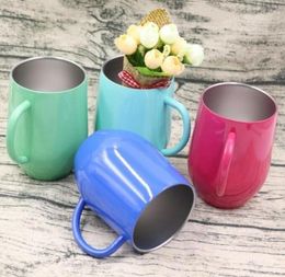 12oz Stainless Steel Coffee Cup With Lid Handle Egg Cup Tea Mug Water Bottle Wine Glasses Double Layer Beer Mug Solid Tumbler9465228