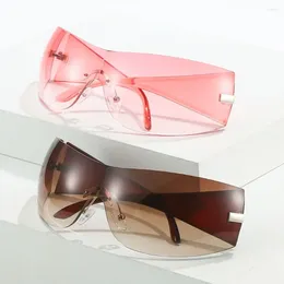 Sunglasses Women & Men One Piece Futuristic Shades Sun Glasses Y2K Wrap-Around Rimless