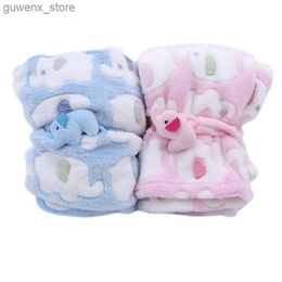 Blankets Swaddling Cartoon Baby Blanket Cute Elephant Baby Product Newborn Elephant Air Conditioning Quilt Coral Velvet Pillow Quilt Dual purpose Y240411