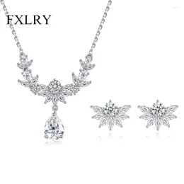 Necklace Earrings Set FXLRY Exquisite Cubic Zirconia Earring Unique Design Waterdrop Luxury Drop For Women Bridal Wedding Access