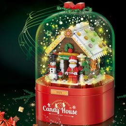 Christmas Music Box Candy House Christmas Building Blocks DIY Floating Snow Light Music Box New Year Gifts Christmas Decoration