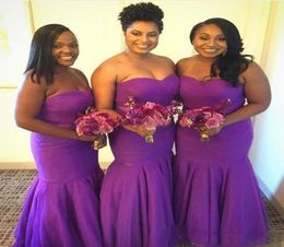 Purple Mermaid 2016 Bridesmaid Dresses Sweetheart Ruffles Plus Size Maid Of Honor Gowns African Floor Length Wedding Guest Bridesm5470661