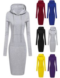 Sonbahar Kış Sıcak Sweatshirt Uzun Elbiseli Elbise Kadın Giyim Kapüşonlu Çizme Fleeces Kadın Hoodies Elbise Cep Tasarımı Simple5722222