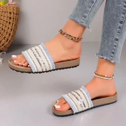 Slippers 2024 Women's Summer Fashion Round Toe Sequin Cloth Designer Flat Comfort Outdoor Casual Women Shallow Mouth Slipper