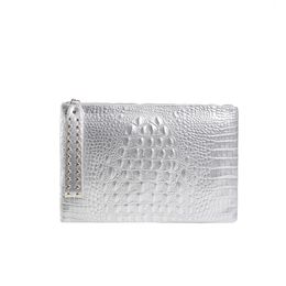 Crocodile Pattern Big Glossy Silver Envelope Handbag 2023 New In Luxury Brand Design Evening Party Cluth for Women