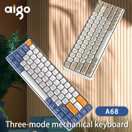 Keyboards Aigo A68 Gaming Bluetooth Mechanical Keyboard 2.4G Wireless USB Typec Wired Yellow Switch 68 Key Rechargeable Gamer Keyboard